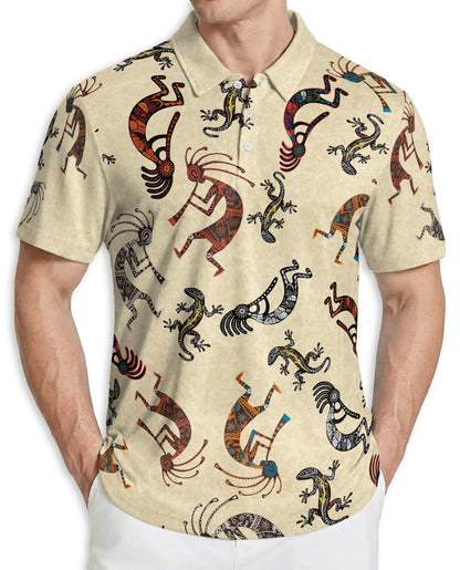 Kokopelli Polo Shirt – Tribal Lizard Pattern Print | Netecom