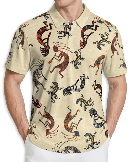 Kokopelli Polo Shirt – Tribal Lizard Pattern Print | Netecom