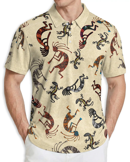Kokopelli Polo Shirt – Tribal Lizard Pattern Print | Netecom