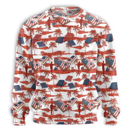 Cornhole Palm Tree Sweatshirt, 3D All Over Print Red Tropical Cornhole Crewneck Pullover for Men Women, Cornhole Player Gift - Netecom