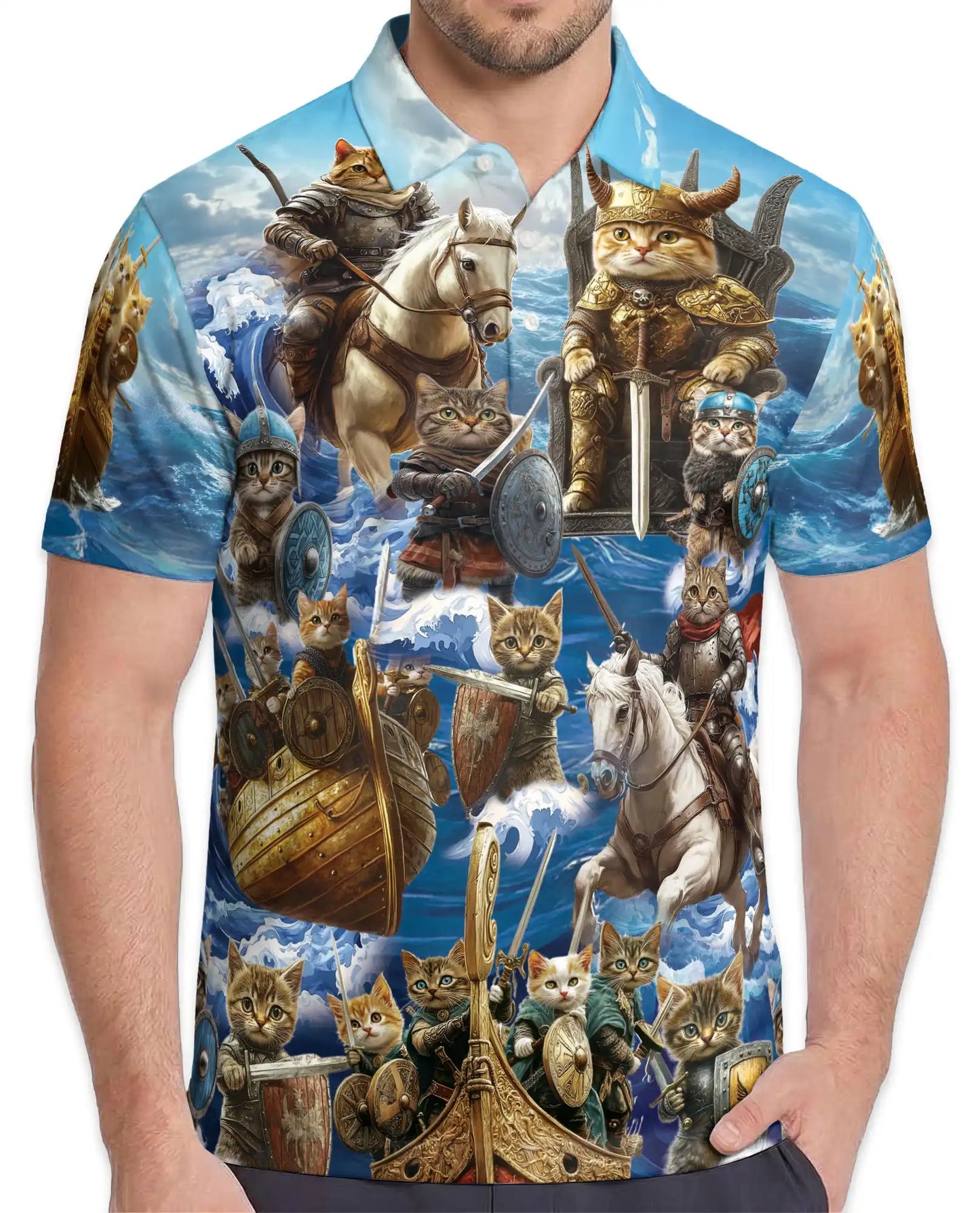 Viking Cat Polo Shirt - Warrior Cats Norse Adventure Fantasy Design | Netecom