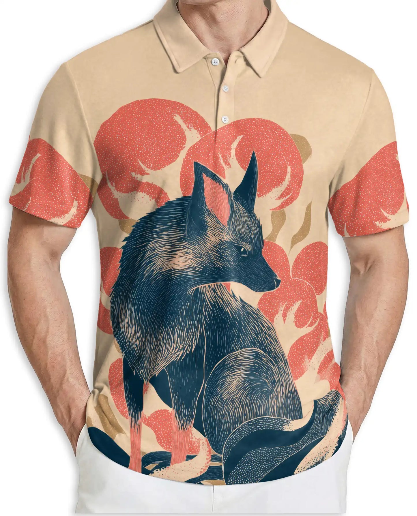 Scandinavian Fox Art Polo Shirt-Modern Woodland Wildlife Design | Netecom