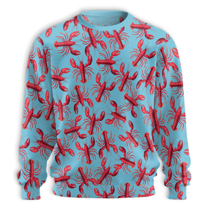 Red Lobster Pattern Sweatshirt, 3D All Over Print Nautical Seafood Crewneck Pullover for Men Women, Lobster Lover Gift - Netecom