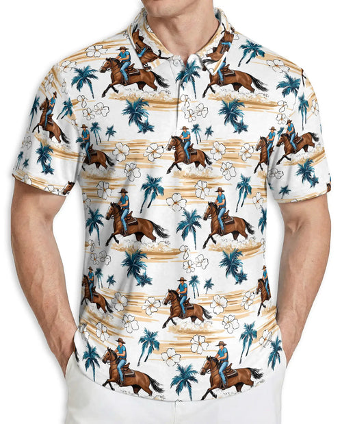 Cowboy Horse Hawaiian 3D Polo Shirt for Men | Netecom