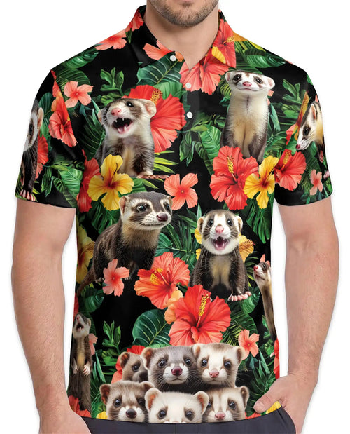 Funny Ferret Tropical Polo Shirt - Exotic Pet Hawaiian Style | Netecom