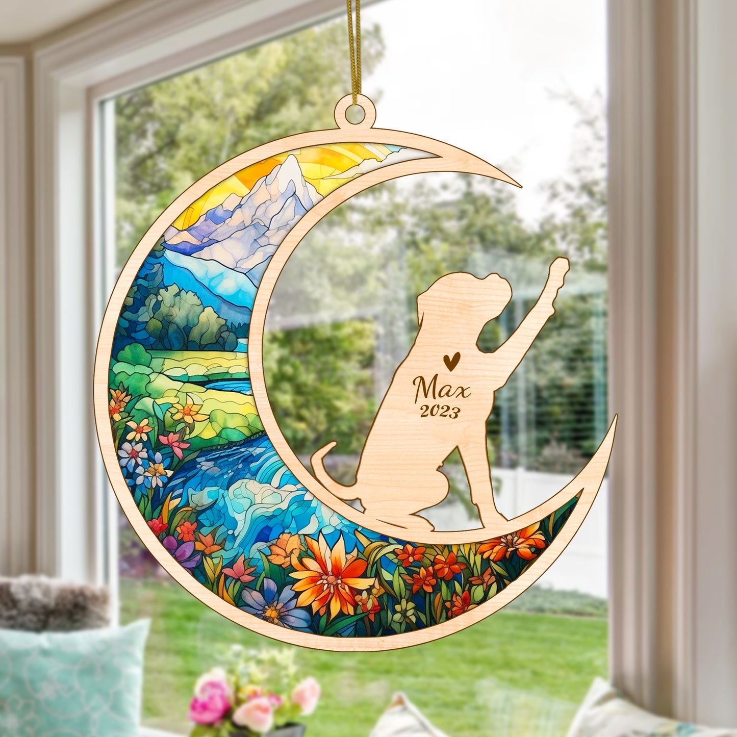 Netecom Boxer Dog Memorial Suncatcher, Personalized Boxer Christmas Ornament with Name Date, Dog Death Sympathy Gift for Pet Loss Sun Catchers, Dog Grief Gift, Bereavement Gifts for Loss of Pet