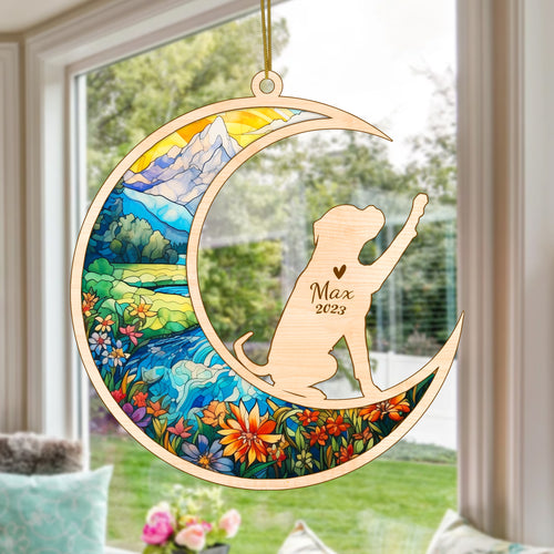 Netecom Boxer Dog Memorial Suncatcher, Personalized Boxer Christmas Ornament with Name Date, Dog Death Sympathy Gift for Pet Loss Sun Catchers, Dog Grief Gift, Bereavement Gifts for Loss of Pet