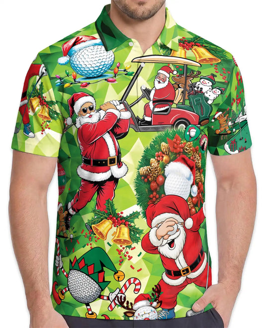 Funny Santa Golf 3D Polo Shirt for Men – Christmas Golfer Holiday Style | Netecom
