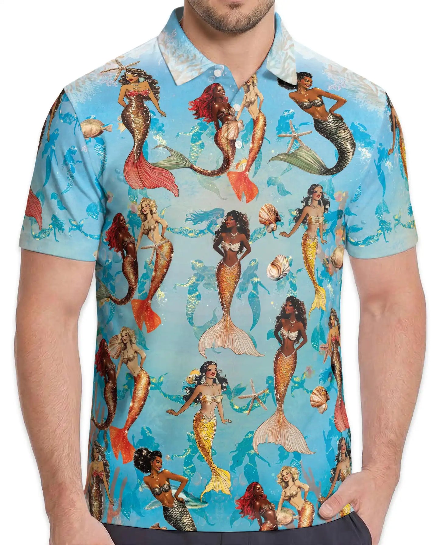 Mermaid Polo Shirt - Tropical Ocean Fantasy Style | Netecom