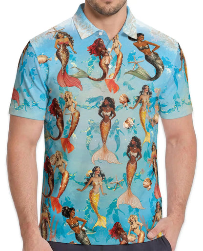 Mermaid Polo Shirt - Tropical Ocean Fantasy Style | Netecom