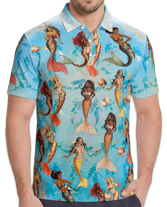 Mermaid Polo Shirt - Tropical Ocean Fantasy Style | Netecom