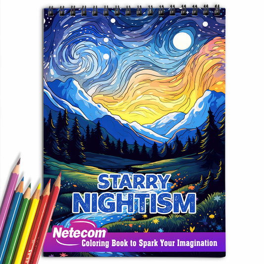 Starry Nightism Spiral Bound Coloring Book, Unleash Your Creativity with 30 Captivating Starry Nightism Coloring Pages