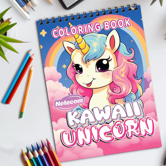 Kawaii Unicorn Spiral Bound Coloring Book, Magical Kawaii Unicorns for a Fun and Enchanting Coloring Experience, Great for Young Fans and Dreamers