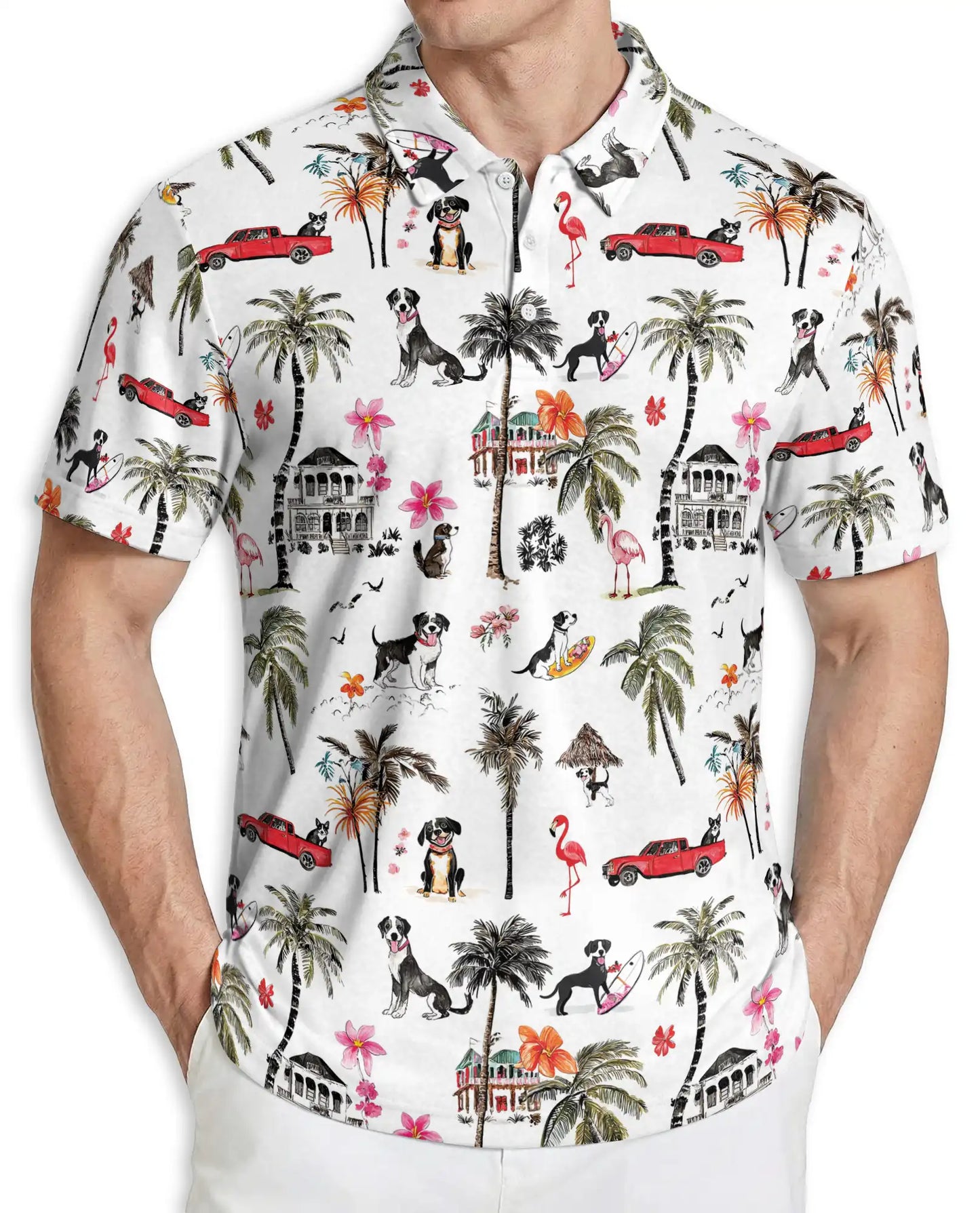 Dog Beach Hawaiian 3D Polo Shirt | Netecom