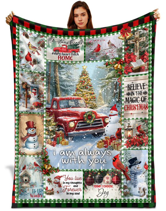 Netecom Vintage Red Truck Christmas Blanket, Cozy Winter Holiday Throw Blanket for Couch, Bed or Sofa, Ultra Soft and Warm Gift for Christmas Season and Cozy Winter