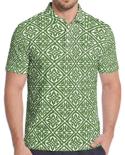 Green Geometric 3D Polo Shirt for Men – Summer Casual | Netecom