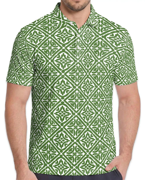 Green Geometric 3D Polo Shirt for Men – Summer Casual | Netecom