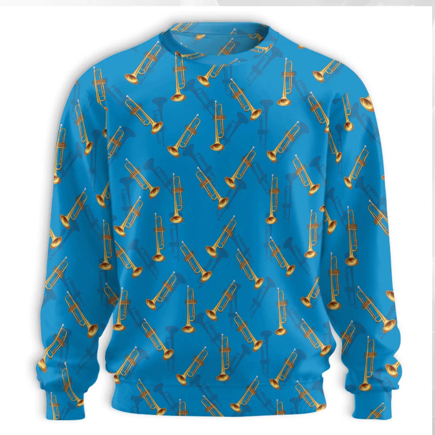 Trombone Pattern Sweatshirt, 3D All Over Print Musical Instrument Crewneck Pullover for Men Women, Trombone Player Gift - Netecom