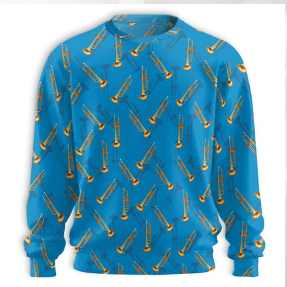 Trombone Pattern Sweatshirt, 3D All Over Print Musical Instrument Crewneck Pullover for Men Women, Trombone Player Gift - Netecom
