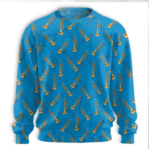 Trombone Pattern Sweatshirt, 3D All Over Print Musical Instrument Crewneck Pullover for Men Women, Trombone Player Gift - Netecom