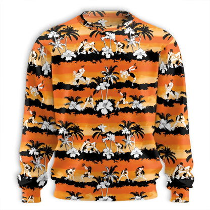 Wrestling Hibiscus Sweatshirt, 3D All Over Print Orange Floral Wrestling Crewneck Pullover for Men Women, Wrestler Gift - Netecom