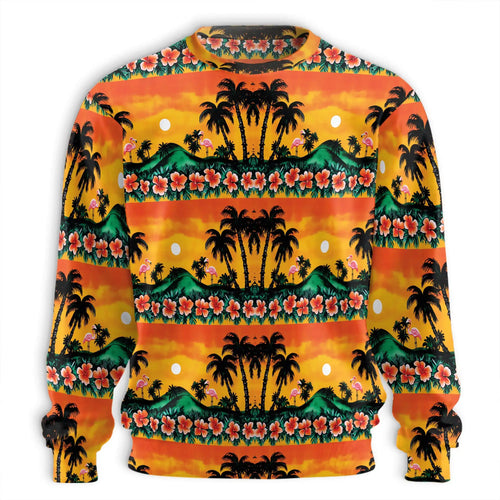 Tropical Flamingo Sweatshirt, 3D All Over Print Sunset Beach Crewneck Pullover for Men Women, Flamingo Lover Gift - Netecom