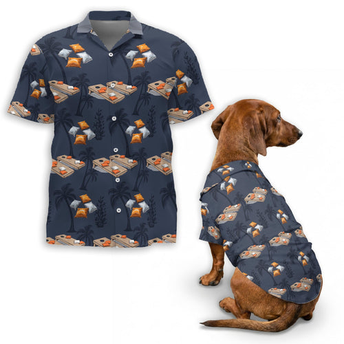 Netecom Matching Cornhole Hawaiian Shirt for Dog and Owner, Aloha Summer Shirt, Cornhole Tree Print Button Down Outfit for Pet and Human, Beach Vacation Casual Wear