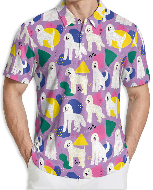 White Poodle Polo Shirt for Men-Retro Pop Art Dog Lover Pattern Shirt | Netecom