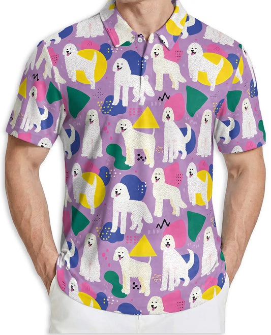 White Poodle Polo Shirt for Men-Retro Pop Art Dog Lover Pattern Shirt | Netecom