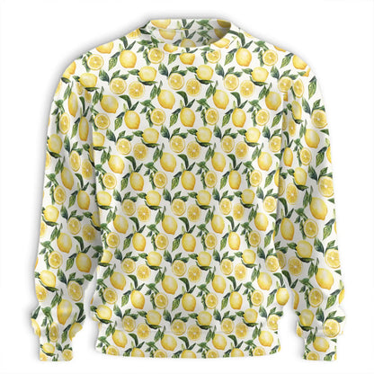 Lemon Pattern Sweatshirt, 3D All Over Print Citrus Fruit Crewneck Pullover for Men Women, Lemon Lover Gift - Netecom