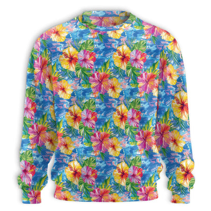 Blue Hibiscus Seas Sweatshirt, 3D All Over Print Tropical Floral Ocean Crewneck Pullover for Men Women, Beach Lover Gift - Netecom
