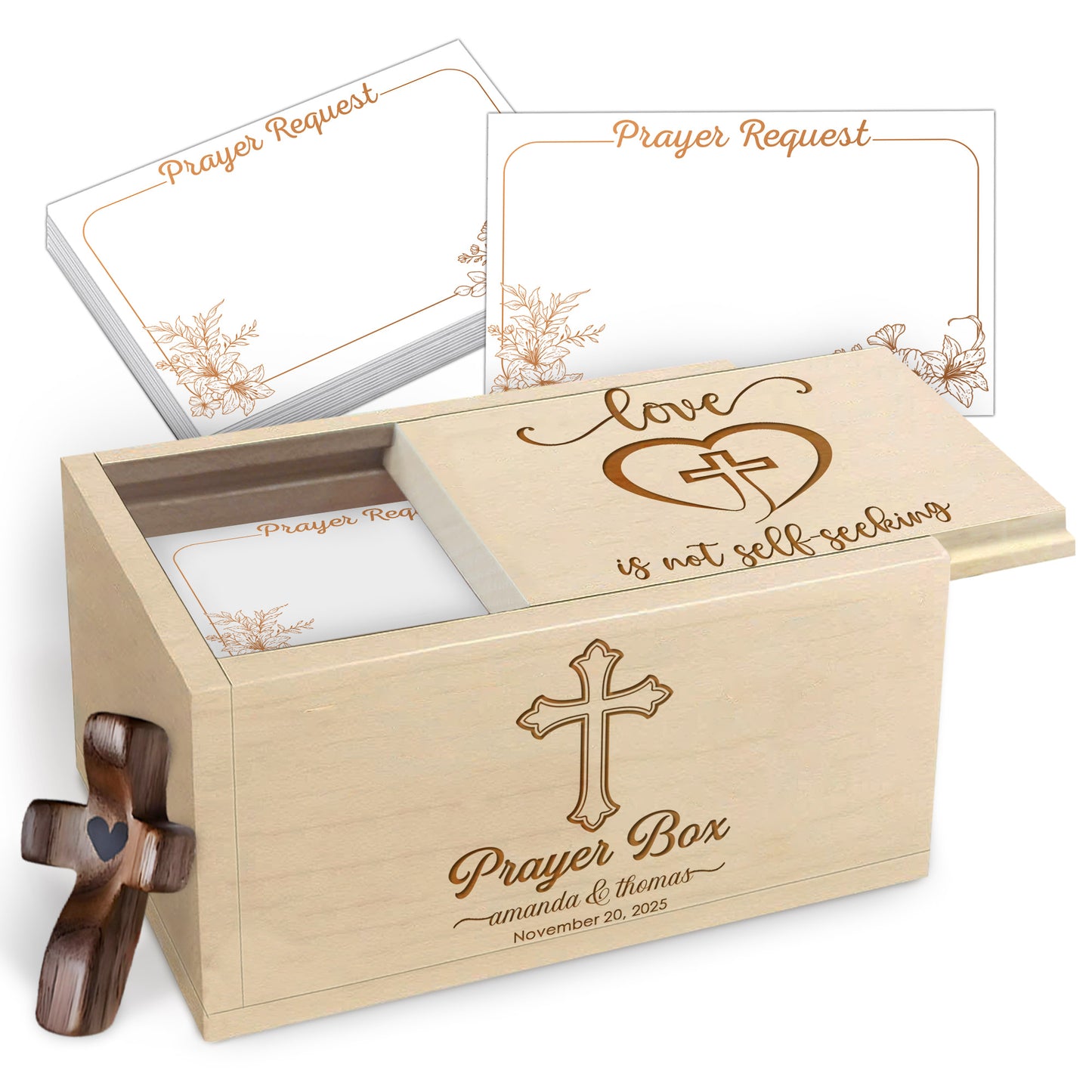Netecom Personalized Christian Couple Prayer Box for Valentine’s Day with 100 Prayer Request Cards – Custom Names and Anniversary Date Gift