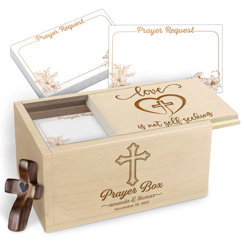 Netecom Personalized Christian Couple Prayer Box for Valentine’s Day with 100 Prayer Request Cards – Custom Names and Anniversary Date Gift