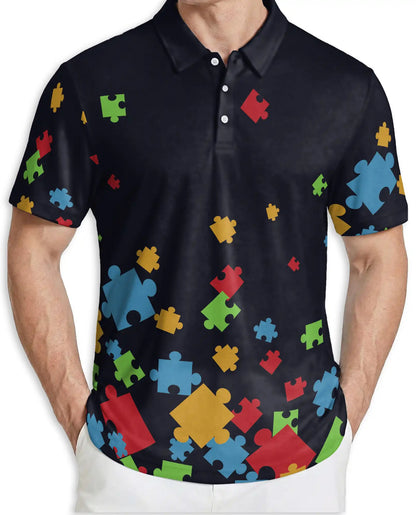 Puzzle Piece Polo Shirt – Colorful Abstract Print | Netecom