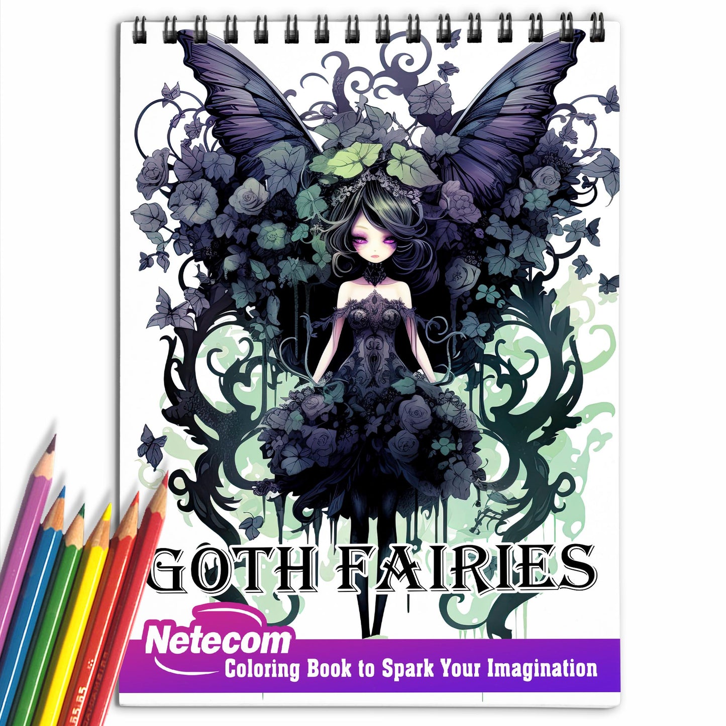 Goth Fairies Spiral Bound Coloring Book, Unleash Your Creativity with 30 Enchanting Coloring Pages, Bringing to Life Stories of Darkly Magical Gothic Fairies