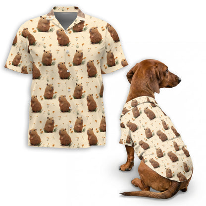 Netecom Matching Capybara Hawaiian Shirt for Dog and Owner, Aloha Summer Shirt, Capybara Print Button Down Outfit for Pet and Human, Beach Vacation Casual Wear