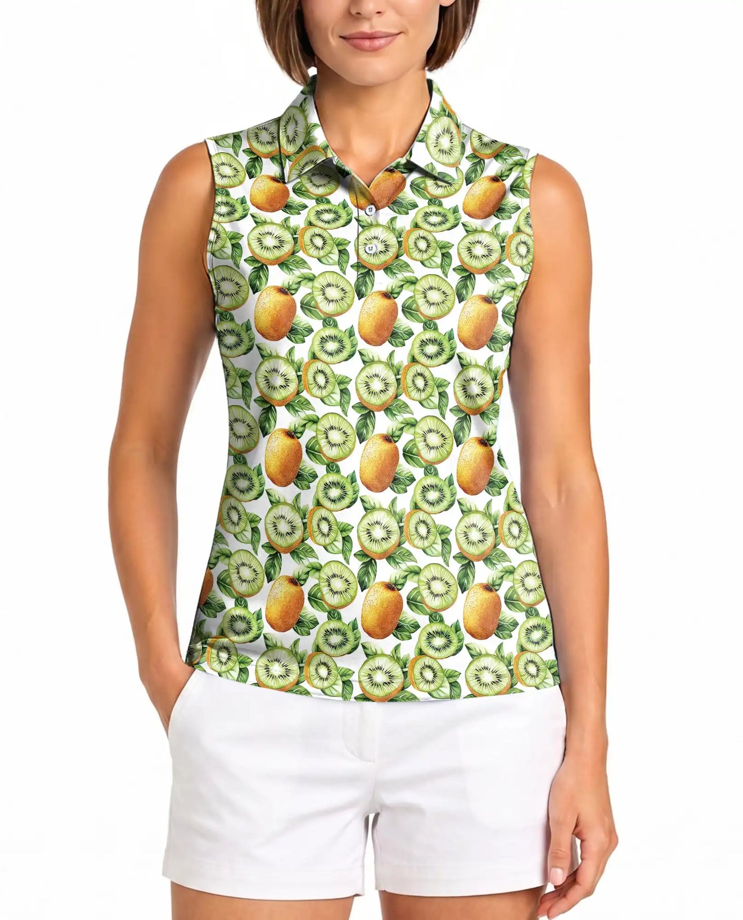 Kiwi Sleeveless Polo Shirt for Women – Fresh Fruit Summer Style | Netecom