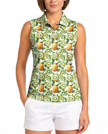 Kiwi Sleeveless Polo Shirt for Women – Fresh Fruit Summer Style | Netecom