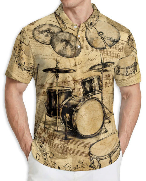 Drum Set Polo Shirt – Vintage Music Style | Netecom