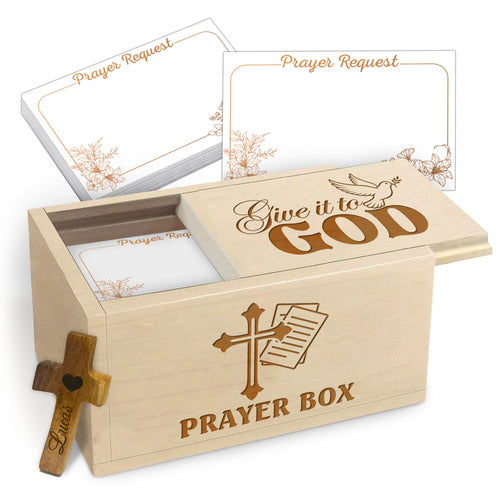 Netecom Personalized Wooden Prayer Box with 100 Prayer Request Cards & Custom Name Cross – Meaningful Religious Gift for Faith and Reflection