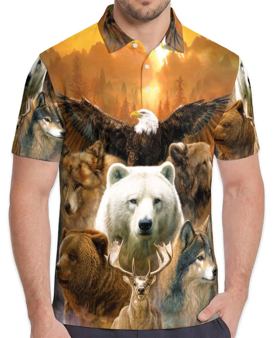 Wild Animal Forest Polo Shirt for Men – Majestic Wildlife Print | Netecom