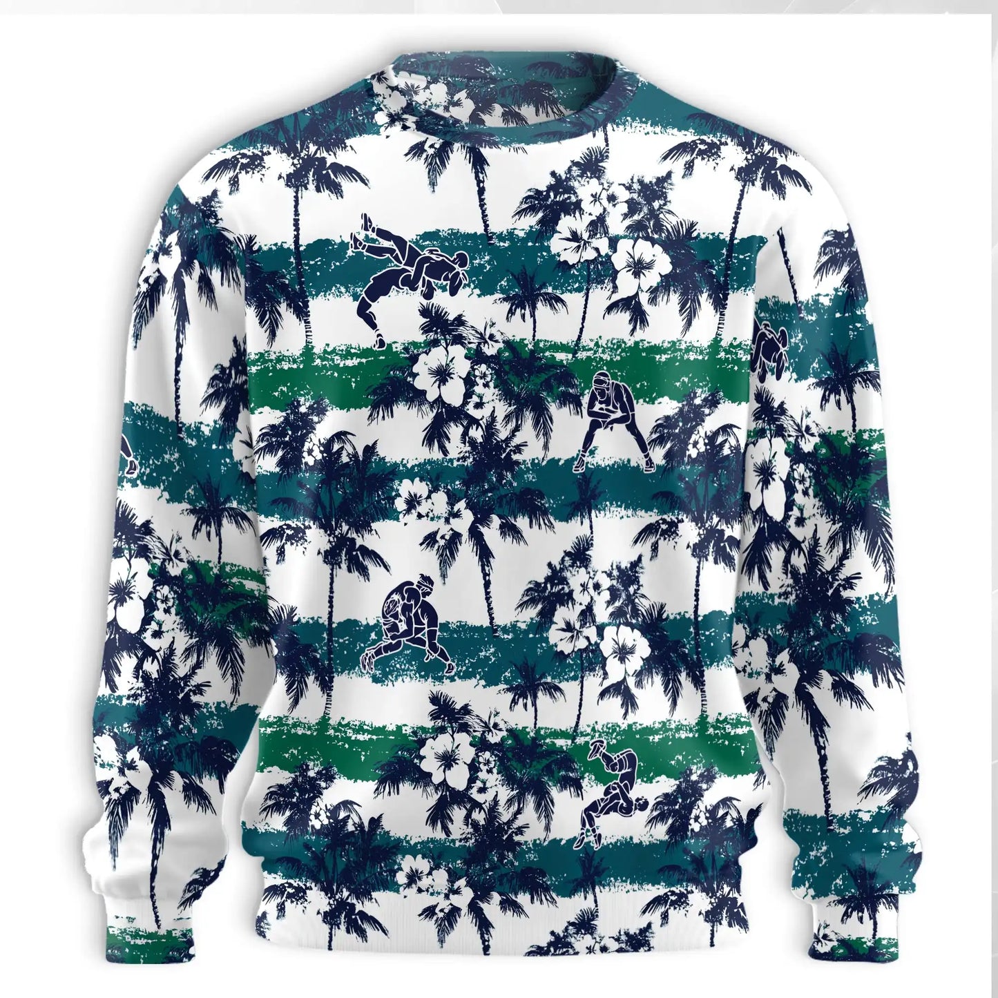 Wrestling Palm Tree Sweatshirt, 3D All Over Print White Tropical Wrestling Crewneck Pullover for Men Women, Wrestler Gift - Netecom