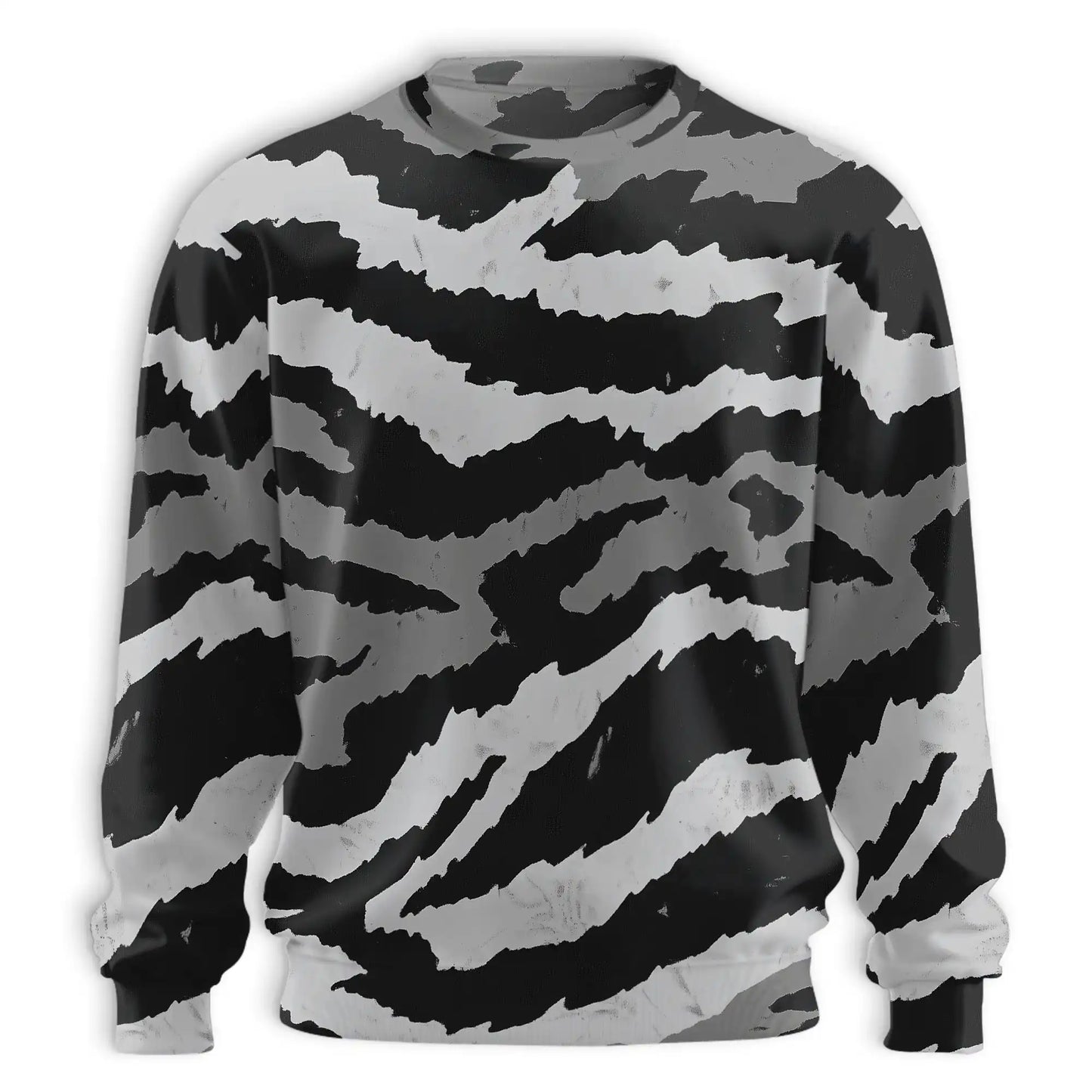 Grey Tiger Stripe Camouflage Sweatshirt, 3D All Over Print Military Camo Crewneck Pullover for Men Women, Hunting and Outdoor Gift - Netecom