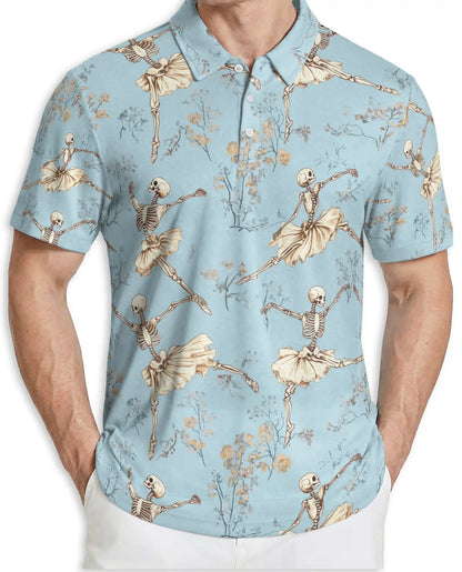 Skeleton Ballet 3D Polo Shirt for Men – Gothic Dancer Vintage Style | Netecom