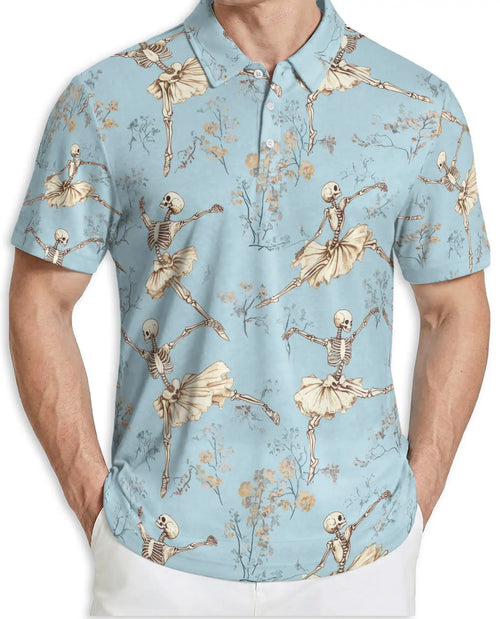 Skeleton Ballet 3D Polo Shirt for Men – Gothic Dancer Vintage Style | Netecom