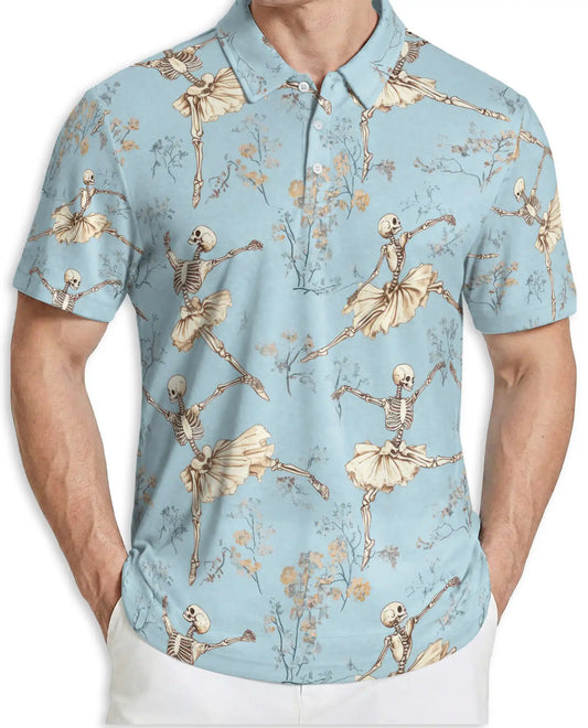 Skeleton Ballet 3D Polo Shirt for Men – Gothic Dancer Vintage Style | Netecom