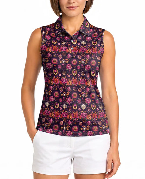 Traditional Pattern Sleeveless Polo Shirt for Women – Classic Cultural Style | Netecom