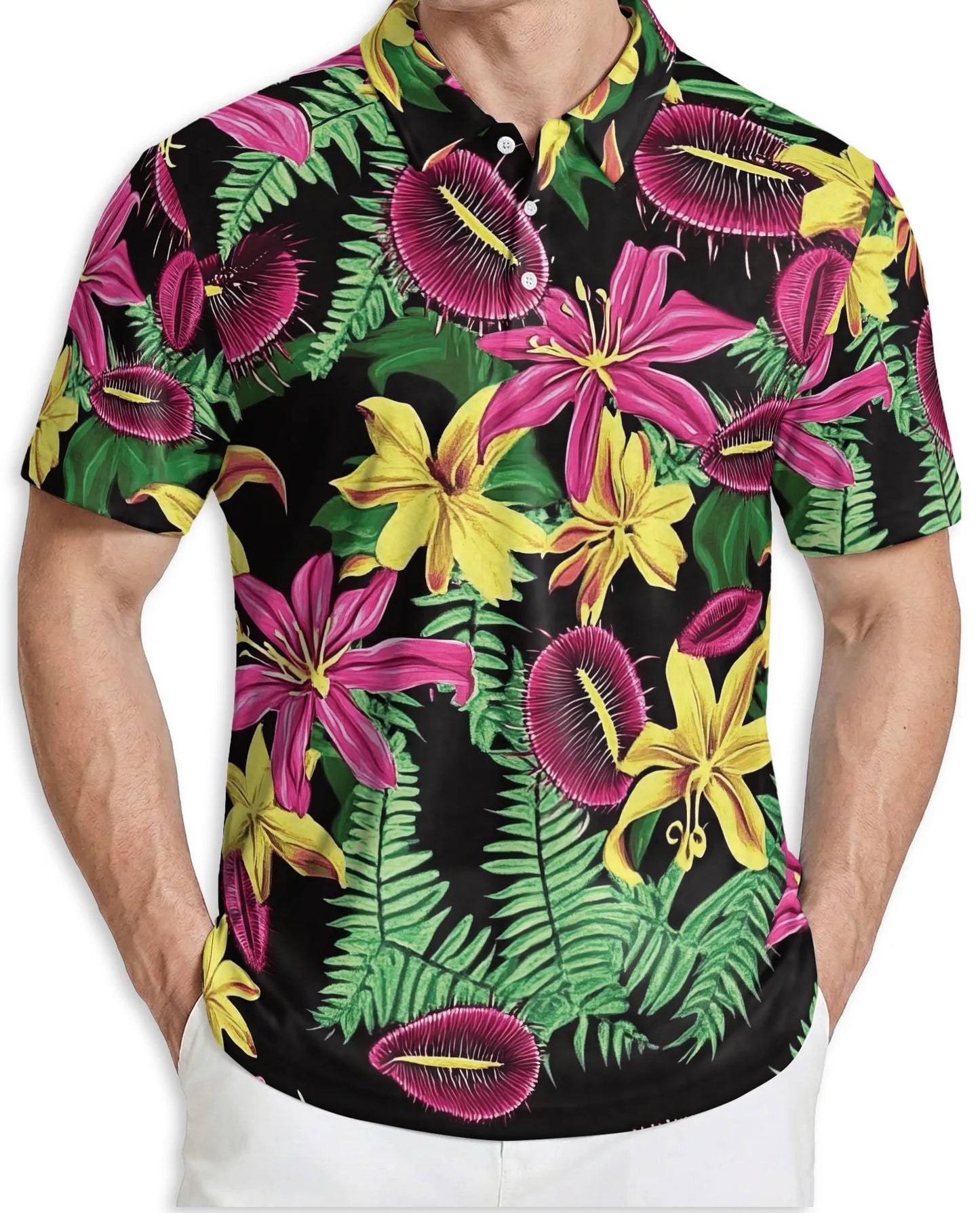 Tropical Floral 3D Polo Shirt for Men – Exotic Jungle Flower Style | Netecom