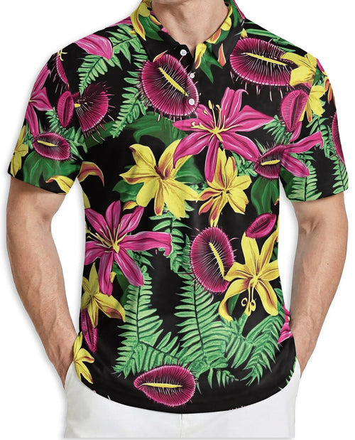 Tropical Floral 3D Polo Shirt for Men – Exotic Jungle Flower Style | Netecom