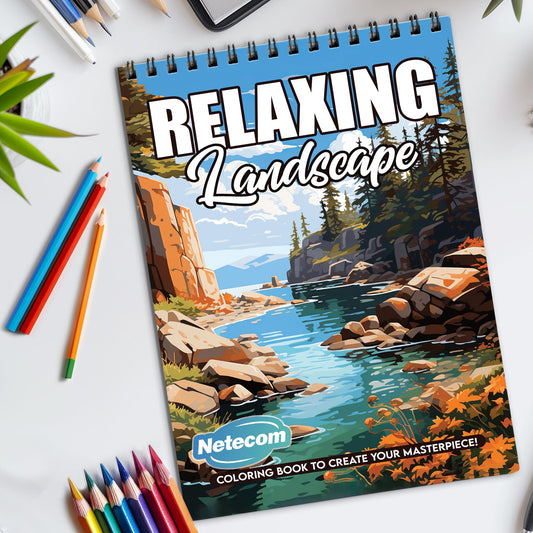 Relaxing Landscapes Spiral Bound Coloring Book, Serene Landscapes for a Soothing Artistic Retreat, Ideal for Those Seeking Peace and Natural Splendor